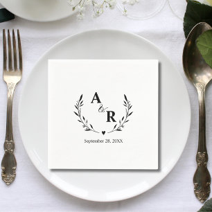 Serviette En Papier Cute Rustic Botanical Customisé Mariage Initiales