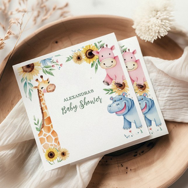 Serviette En Papier Cute Safari Animal Green Baby Showe Baby shower (Créateur téléchargé)