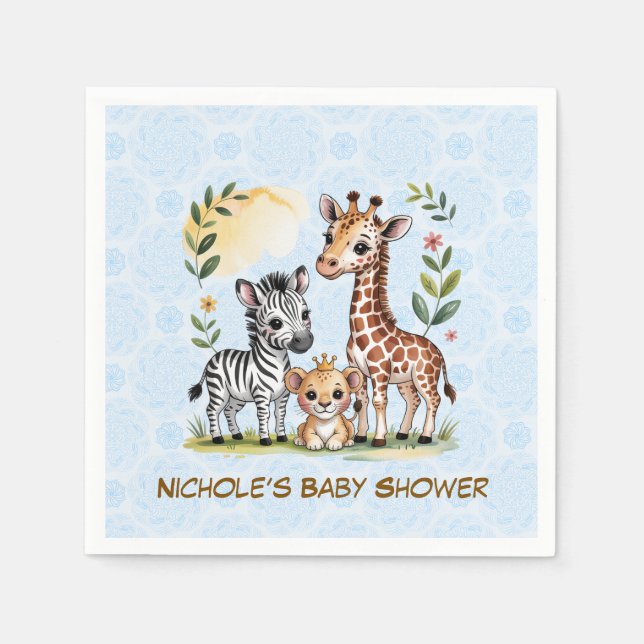 Serviette En Papier Cute Safari Animal Trio Boy Baby Shower (Devant)