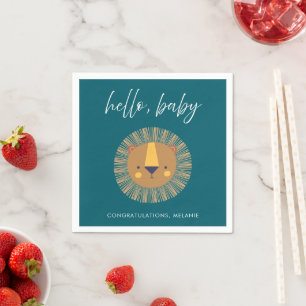 Serviette En Papier Cute Safari Hello Baby Lion Bleu Baby Shower