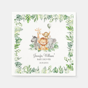 Serviette En Papier Cute Safari Jungle Animaux Baby shower verdoyant