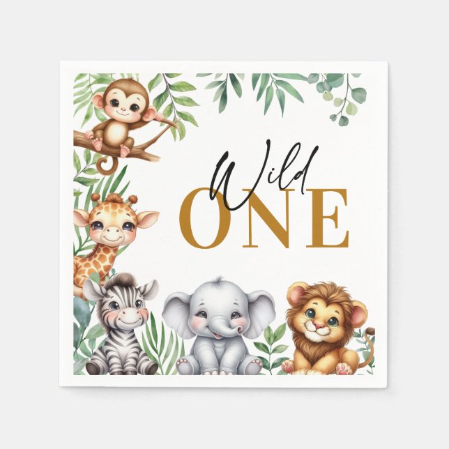 Serviette En Papier Cute Safari Jungle Animaux Wild One Boy Anniversai (Devant)
