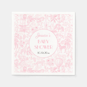 Serviette En Papier Cute Safari Toile de Jouy Baby shower rose