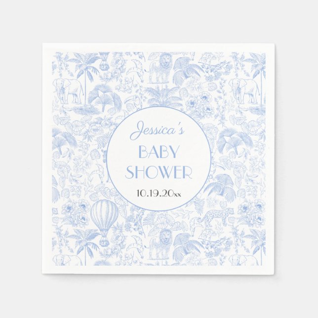 Serviette En Papier Cute Safari Toile de Jouy Blue Baby shower Papier (Devant)
