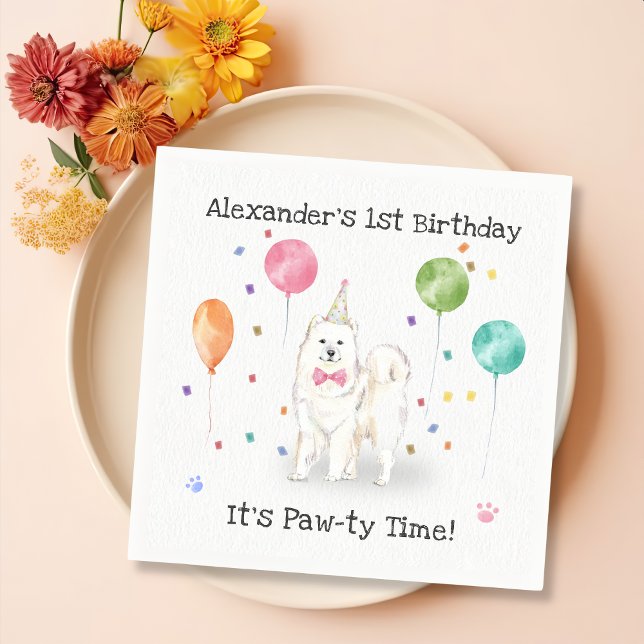 Serviette En Papier Cute Samoyed Chien fête d'anniversaire (Créateur téléchargé)