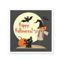 Cute Scarecrow & Kitty Halloween Papier Napkins