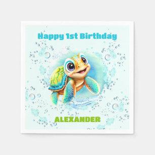 Serviette En Papier Cute Sea Turtle Boy 1er Anniversaire serviettes