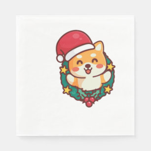 Serviette En Papier Cute Shiba Inu Sourire avec le Casquette de Noël A