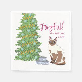 Serviette En Papier Cute Siamese Cat with Tuna Christmas Joyful