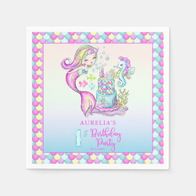 Serviette En Papier Cute sirène | Sea Girl's 1st Birthday Party (Devant)