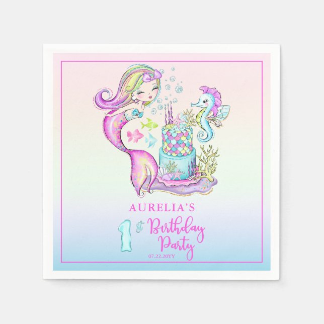 Serviette En Papier Cute sirène | Sea Girl's 1st Birthday Party (Devant)