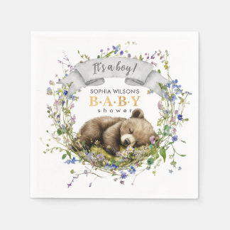 Serviette En Papier Cute Sleeping Baby Bear Baby Shower Napkins