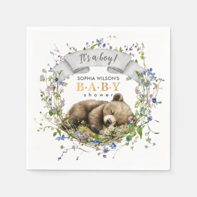 Serviette En Papier Cute Sleeping Baby Bear Baby Shower Napkins (Devant)