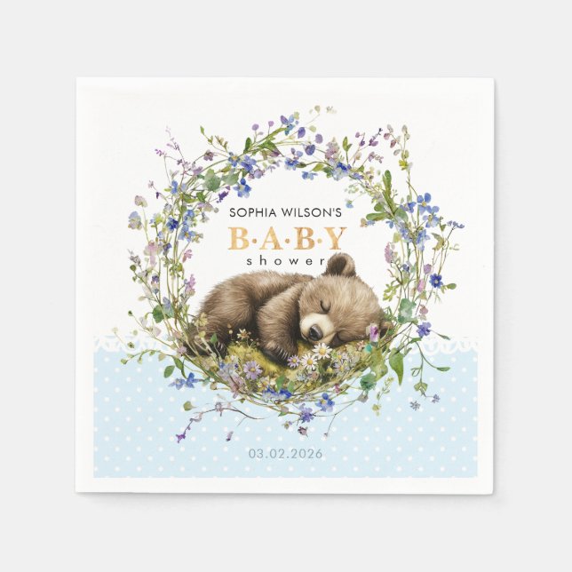 Serviette En Papier Cute Sleeping Baby Bear Baby Shower Napkins (Devant)