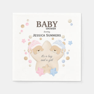 Serviette En Papier Cute Sleeping Teddy Bear Twins Baby shower Napkins