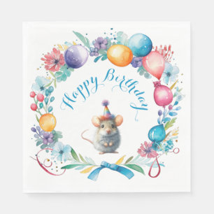 Serviette En Papier Cute souris portant un Casquette de fête