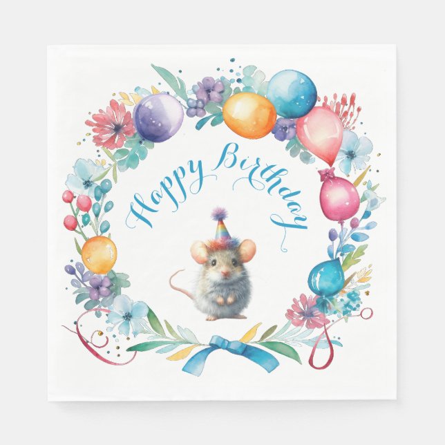 Serviette En Papier Cute souris portant un Casquette de fête (Devant)