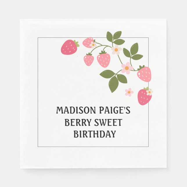 Serviette En Papier Cute Strawberry Pink Girls Birthday Paper Plate (Devant)