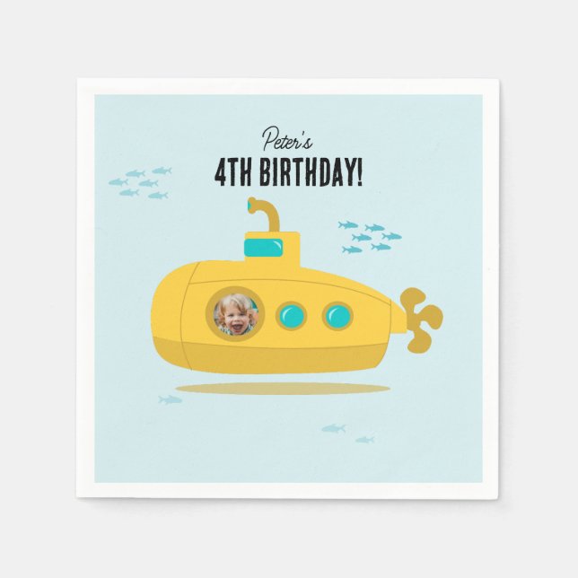 Serviette En Papier Cute Submarine Deep Sea Birthday Kids Photo (Devant)