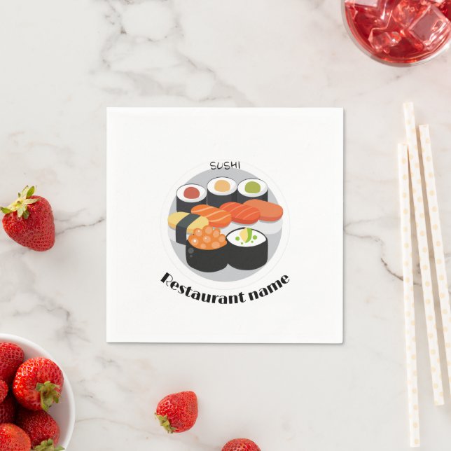 Serviette En Papier Cute Sushi Japan gradient alimentaire Nom personna (En situation)
