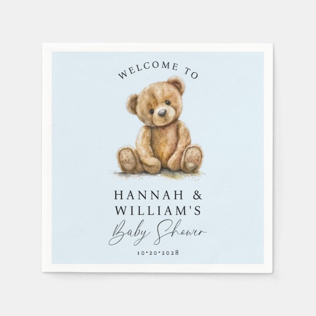 Serviette En Papier Cute Teddy Bear Blue Boy Baby shower (Devant)