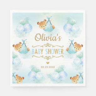 Serviette En Papier Cute Teddy Bear Boy Baby shower Papier Bleu Napkin
