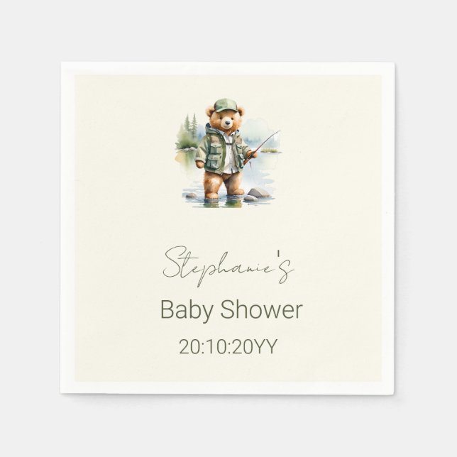 Serviette En Papier Cute Teddy Bear Pêcheur Reel Baby shower excité (Devant)