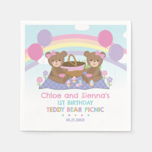 Serviette En Papier Cute Teddy Bear Pique-nique Rainbow Twins Fille An