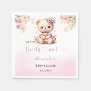 Serviette En Papier Cute Teddy Bear rose floral fille baby shower
