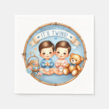 Cute Twin Boys Baby shower Aquarelle Teddy Bear