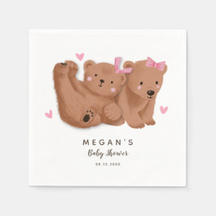 Serviette En Papier Cute Twin Girls Rustic Bear Baby shower serviettes