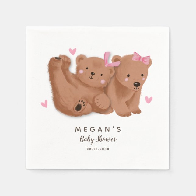 Serviette En Papier Cute Twin Girls Rustic Bear Baby shower serviettes (Devant)