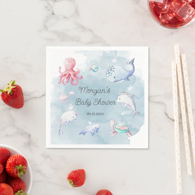 Serviette En Papier Cute Under the Sea Creatures Baby shower Monogramm (En situation)