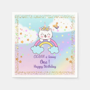 Serviette En Papier Cute Unicorn Chat Sur Rainbow Stars 1er Anniversai