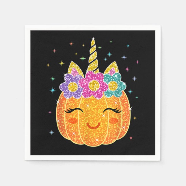 Serviette En Papier Cute Unicorn Citrouille Halloween Thanksgiving (Devant)