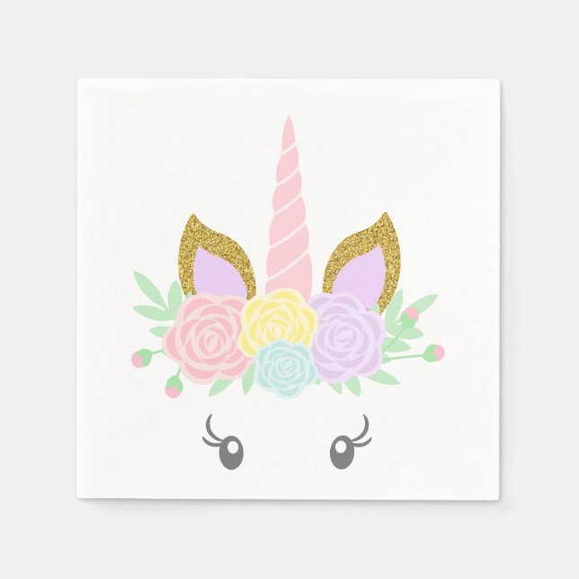Serviette En Papier Cute Unicorn Face Baby shower serviettes (Devant)