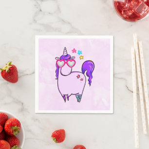 Serviette En Papier Cute Unicorne dans les lunettes en forme de coeur
