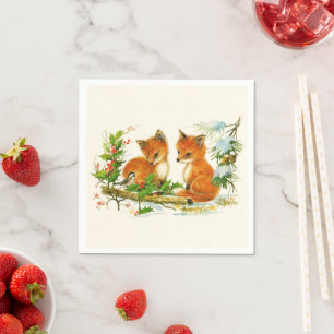 Serviette En Papier Cute Vintage Foxes Retro Christmas Scene