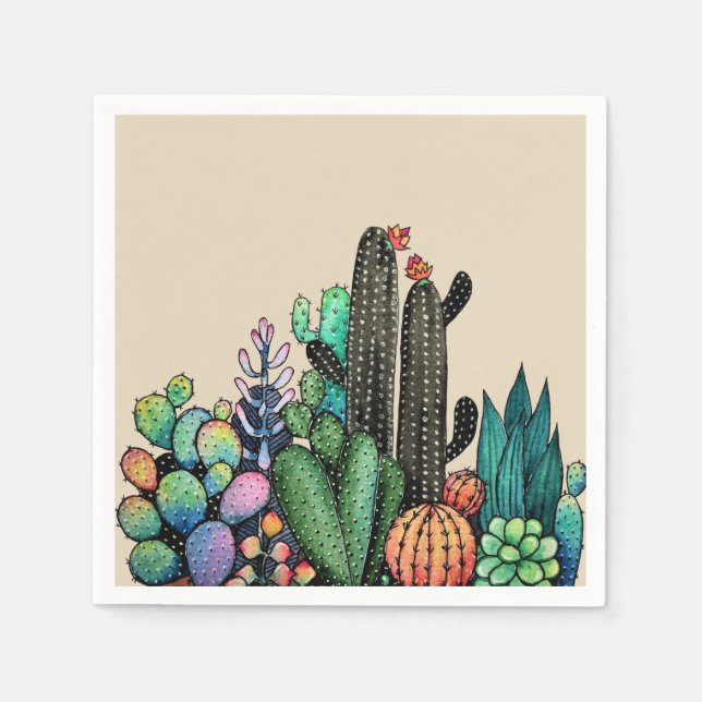 Serviette En Papier Cute Watercolor Cactus Garden (Devant)
