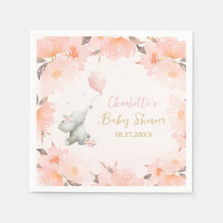 Serviette En Papier Cute Watercolor Elephant Floral Girl Baby Shower