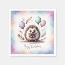 Cute Watercolor Hedgehog avec Ballons Anniversaire