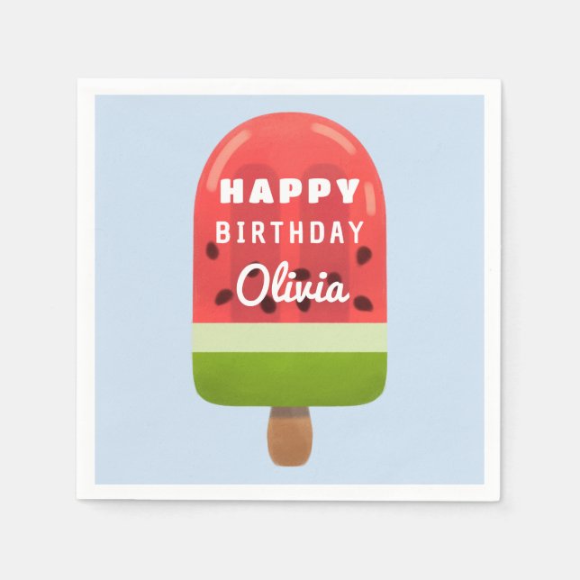 Serviette En Papier Cute Watermelon Popsicle Joyeux anniversaire (Devant)