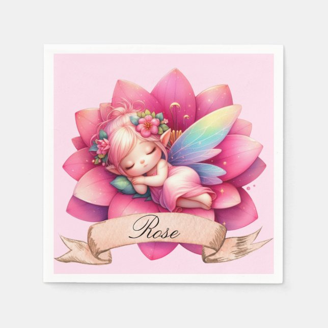 Serviette En Papier Cute Whimsical Floral Doux Rêves Dormir Fée (Devant)