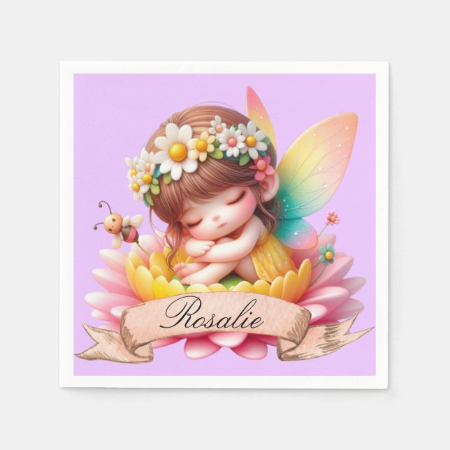 Serviette En Papier Cute Whimsical Floral Doux Rêves Dormir Fée (Devant)