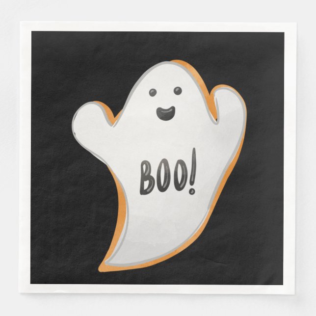 SERVIETTE EN PAPIER CUTE WHITE AND ORANGE HALLOWEEN GHOST (Devant)