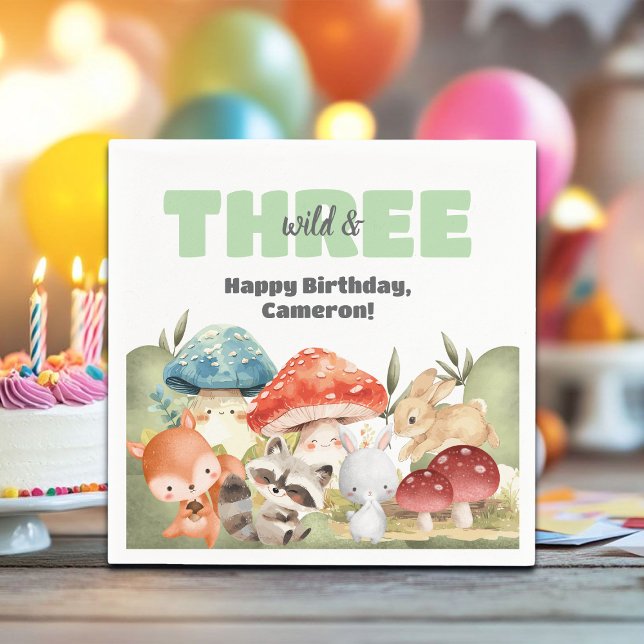 Serviette En Papier Cute Woodland Animals 3rd Birthday Party (Créateur téléchargé)