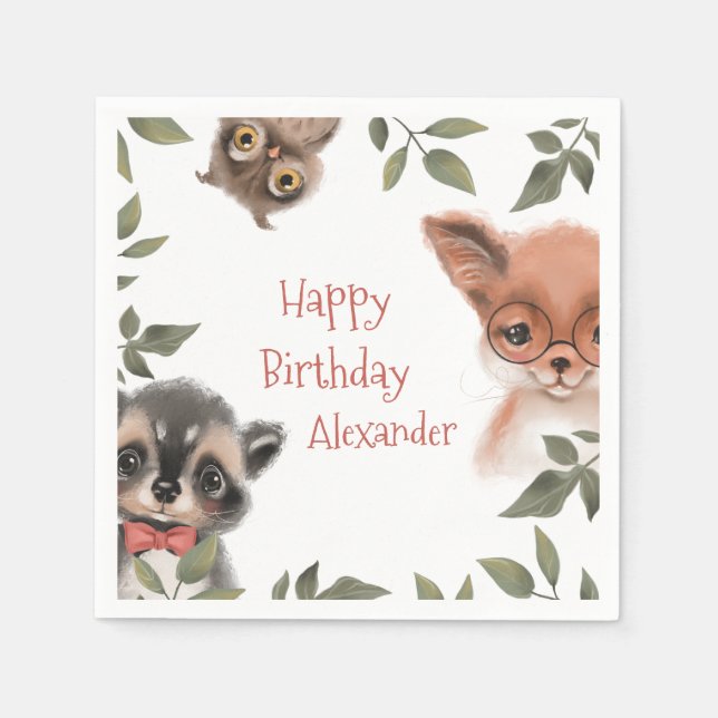 Serviette En Papier Cute Woodland Animaux Fête d'anniversaire pour enf (Devant)