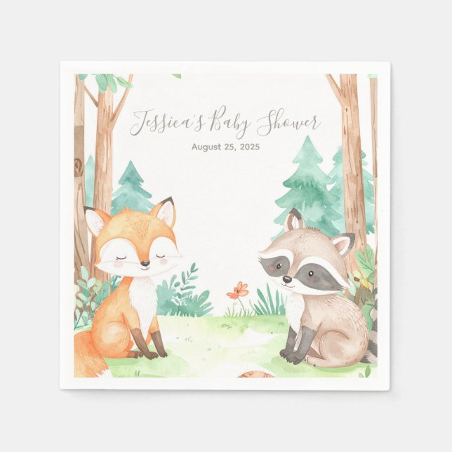 Serviette En Papier Cute Woodland Baby shower Thème Invitation (Devant)