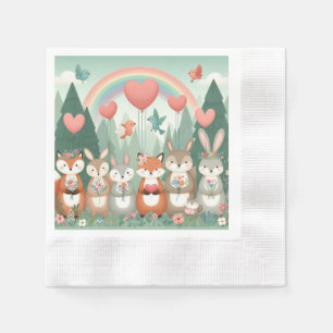 Serviette En Papier Cute Woodland Creature arc-en-ciel valentine's