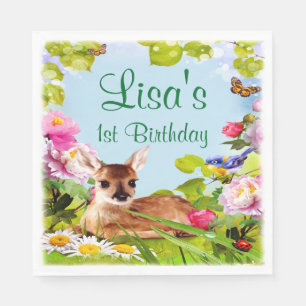 Serviette En Papier Cute Woodland Deer 1ère fête d'anniversaire